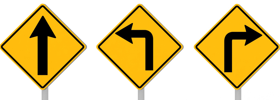3 yellow traffic signs